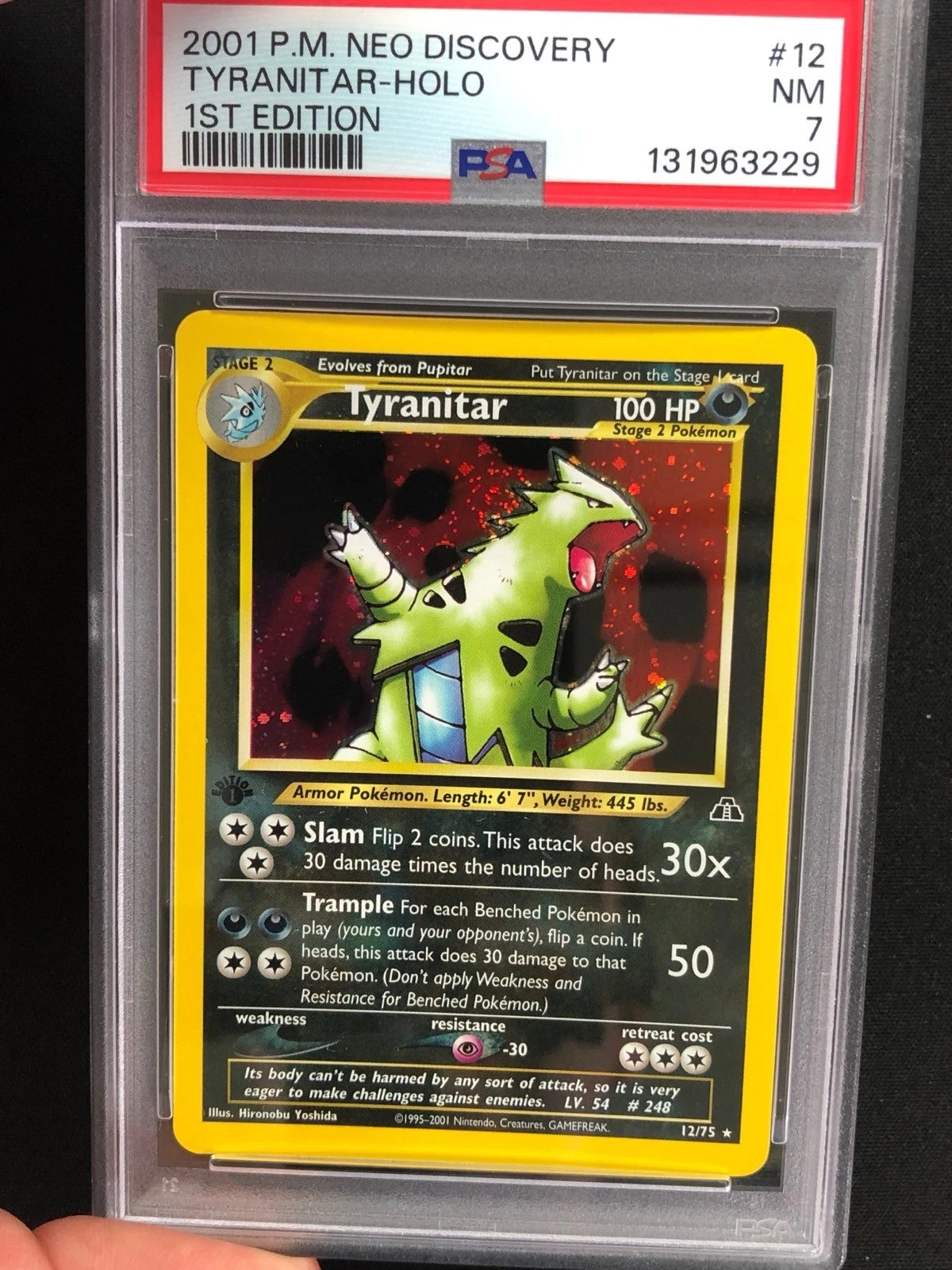 Pokemon 2001 Dark Trantiar 1st Holo + Swirl! 12/75 Neo PSA 7