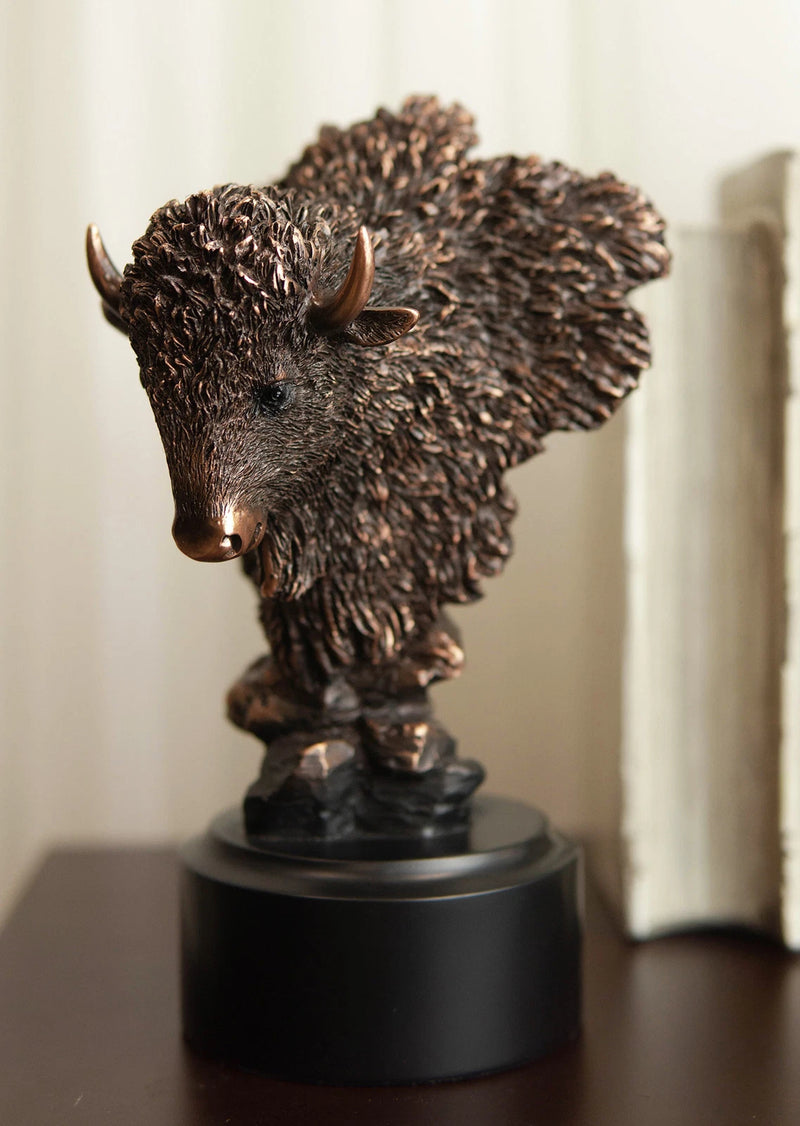 Estatua rústica de bisonte americano del suroeste con acabado en bronce galvanizado-1