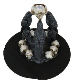 Gothic Wicca Quoth Trio Ravens Nevermore With Skulls Backflow Incense Burner-7