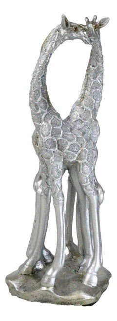 Estatua grande de jirafa plateada con forma de corazón, pareja de enamorados, 31,7 cm de alto, estilo safari de la sabana.-7