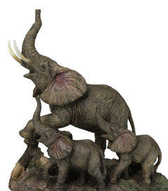 Triumphant Entry Safari Elephants Father And 2 Calves On Forest Floor Figurine-6