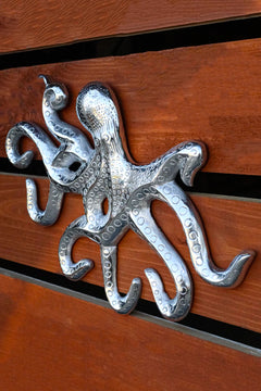 18"L Nickel Plated Aluminum Nautical Marine Sea Octopus Wall Decorative Plaque-2
