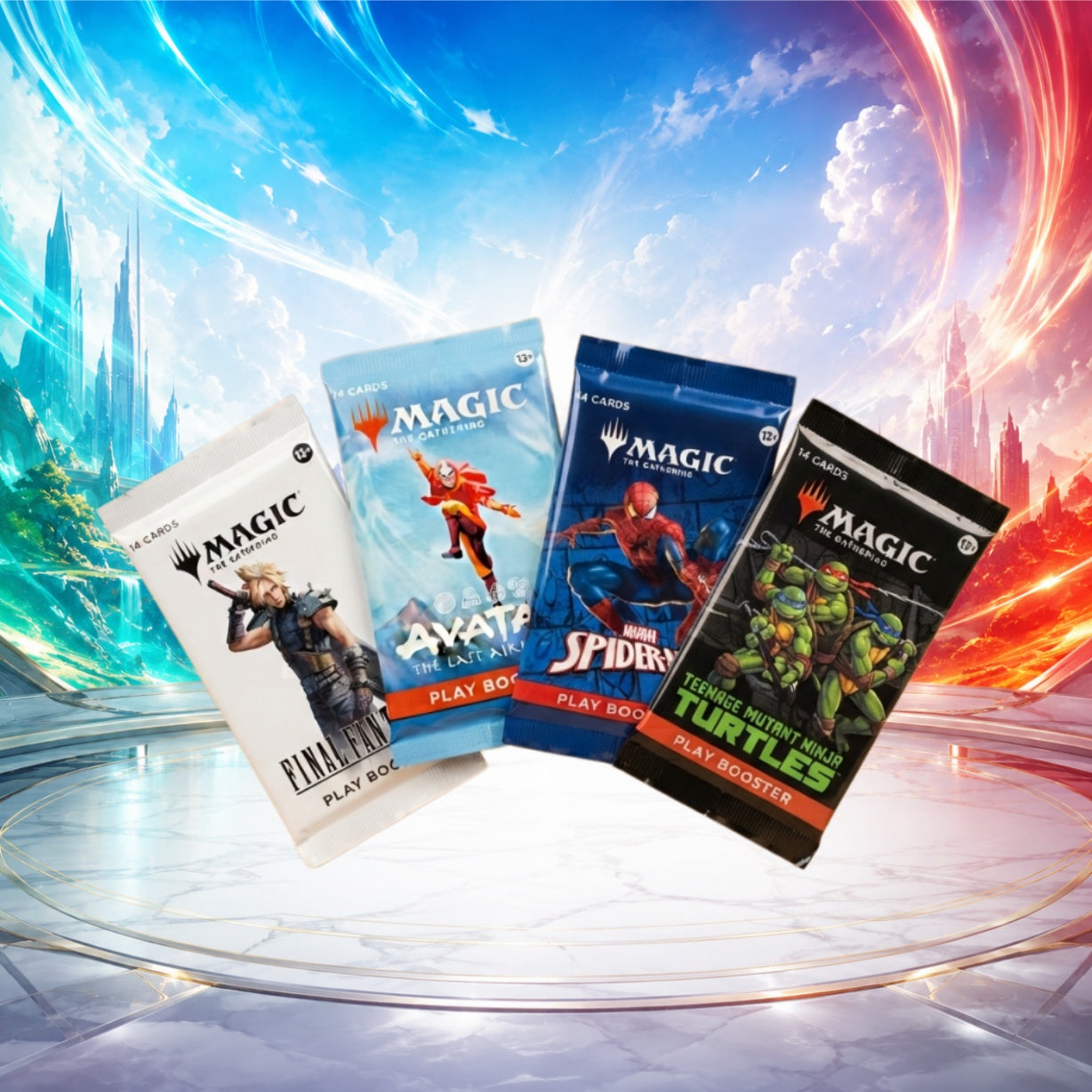 Magic: The Gathering Play Booster 4-Pack Set English Edition, FINAL FANTASY Avatar The Last Airbender Marvel’s Spider-Man Teenage Mutant Ninja Turtles, MTG TCG Sealed Booster Packs for Drafting, Deck Building, Pack Opening and Collector Gift-1