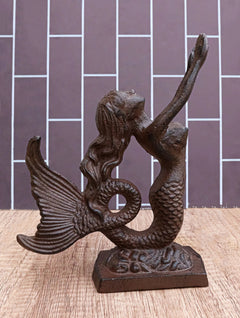 Cast Iron Rustic Nautical Siren Mermaid With Curling Tail Door Stopper Doorstop-1