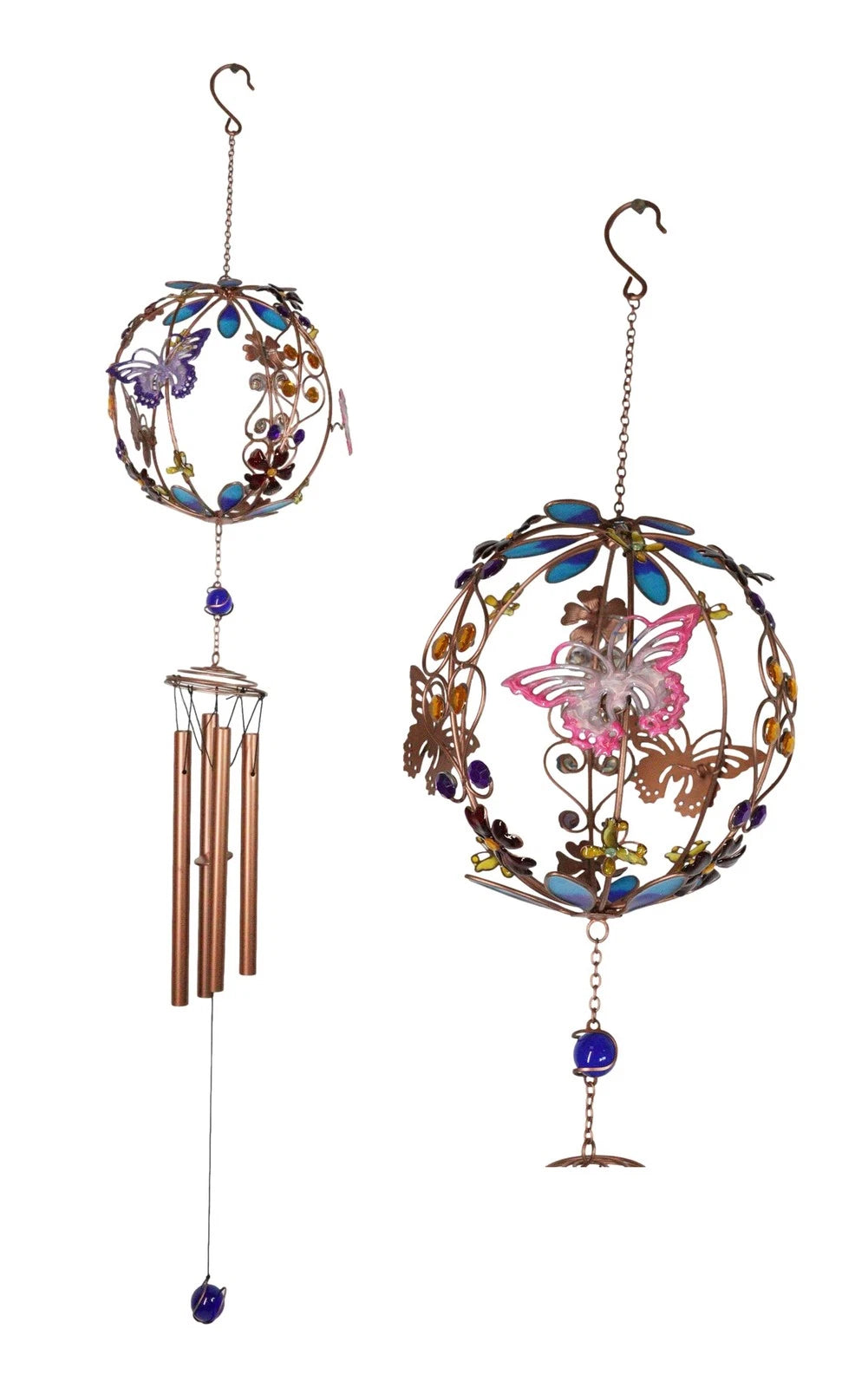 Monarch Butterflies by Floral Garden Globe Art Glass Gemstones Metal Wind Chime-6