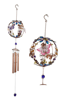 Monarch Butterflies by Floral Garden Globe Art Glass Gemstones Metal Wind Chime-6