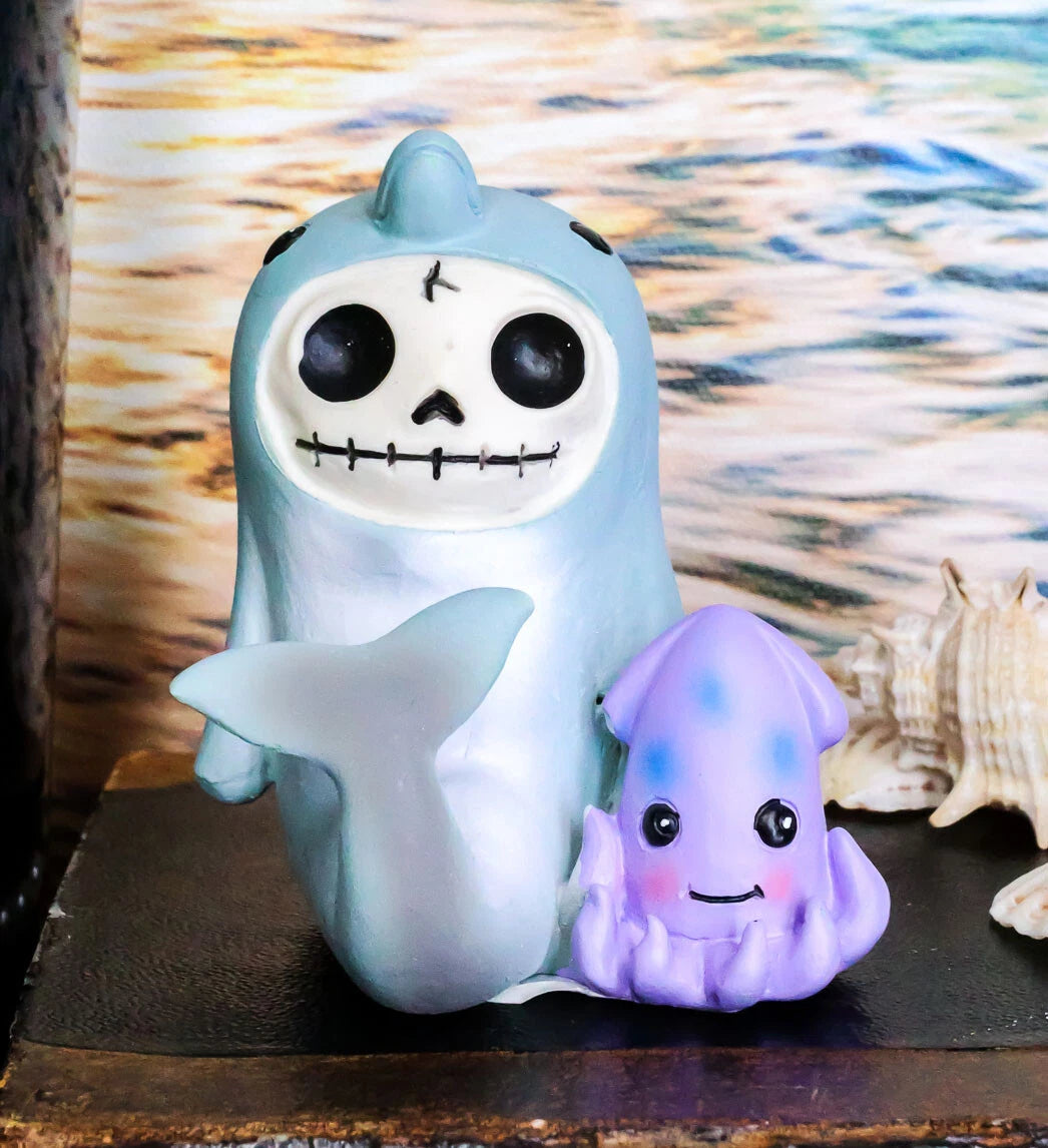 Furrybones Sonar Sea Dolphin Fish With Purple Squid Skeleton Figurine Furry Bone
