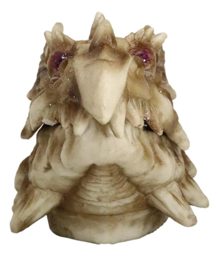 Fossil Dragon Skull Skeleton With Faux Geode Crystal Eyes Incense Burner Box-9