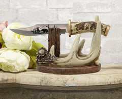 Western Rustic 8 Point Buck Stag Deer Antlers Display With Bear Sculpted Dagger-7