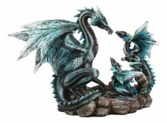Dragon Figurine, 12" Blue Iceberg Mother Dragon with Baby Dragons Statue for Shelf, Mantle, Home, or Fantasy Room Decor Collectible-5