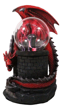 Estatua grande de la lámpara de bola de plasma del Dragón de Fuego Rojo que custodia el castillo de Dungeons Dragons-6