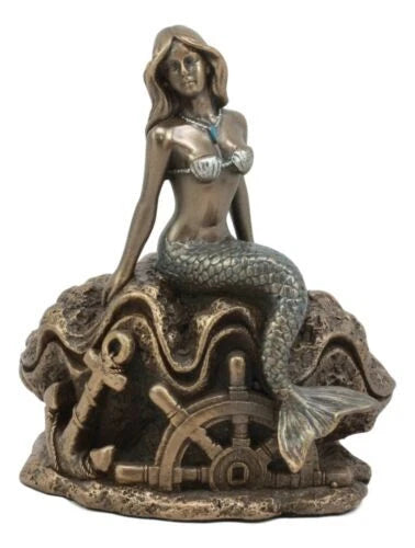 Mermaid Ariel 5" Tall Nautical Mermaid Sitting On Oyster Shell Figurine-8