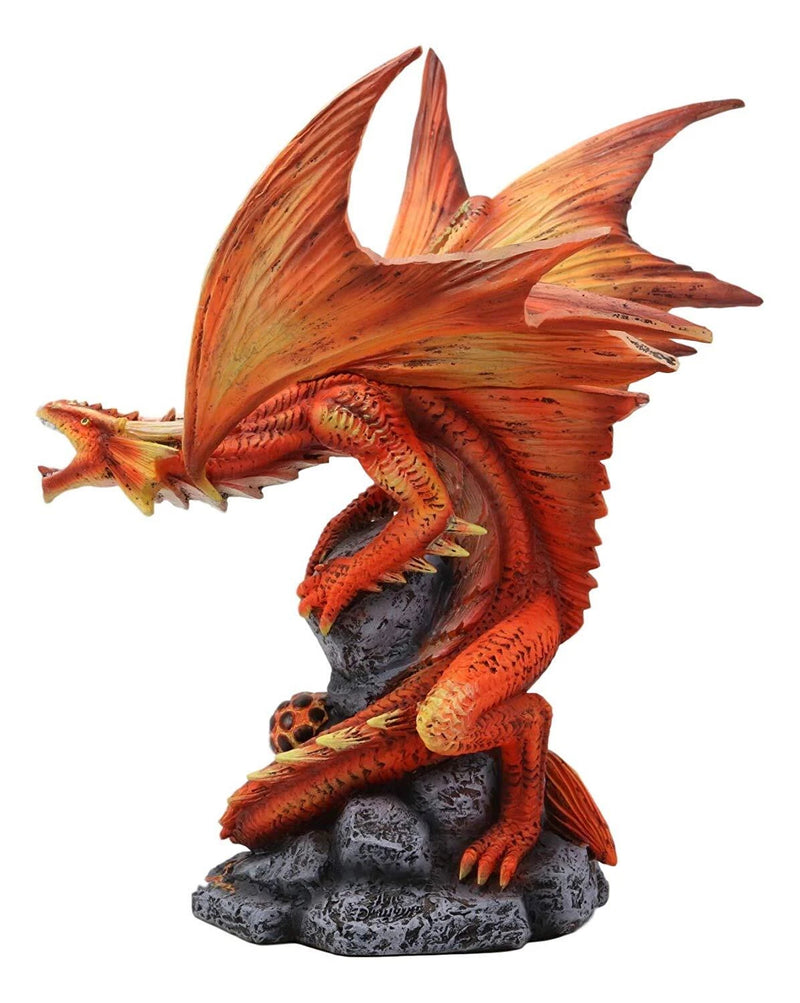 Roaring Red Phoenix Fire Dragon Guarding Egg Hatchling Statue 10"H Anne Stokes-9