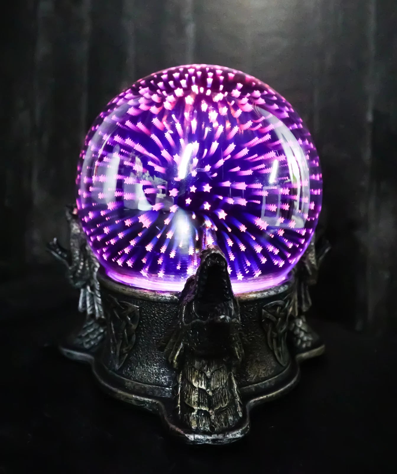 Luz nocturna LED con estrellas mágicas y bola de cristal con diseño de dragones rugientes y nudos de la Trinidad Celta-6