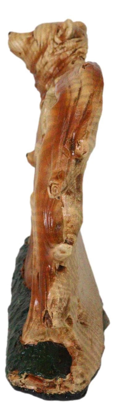 Rustic Faux Wood Wildlife Grizzly Bear With Cub Roaming The Forests Figurine-8