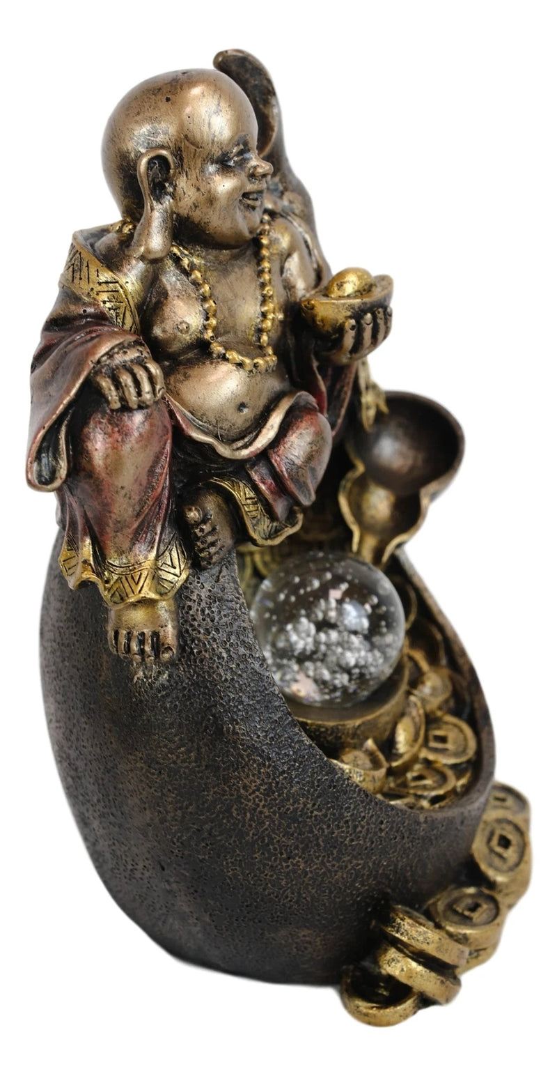 Happy Buddha Hotei Seated On Wine Gourd Backflow Incense Burner LED Light Statue-7