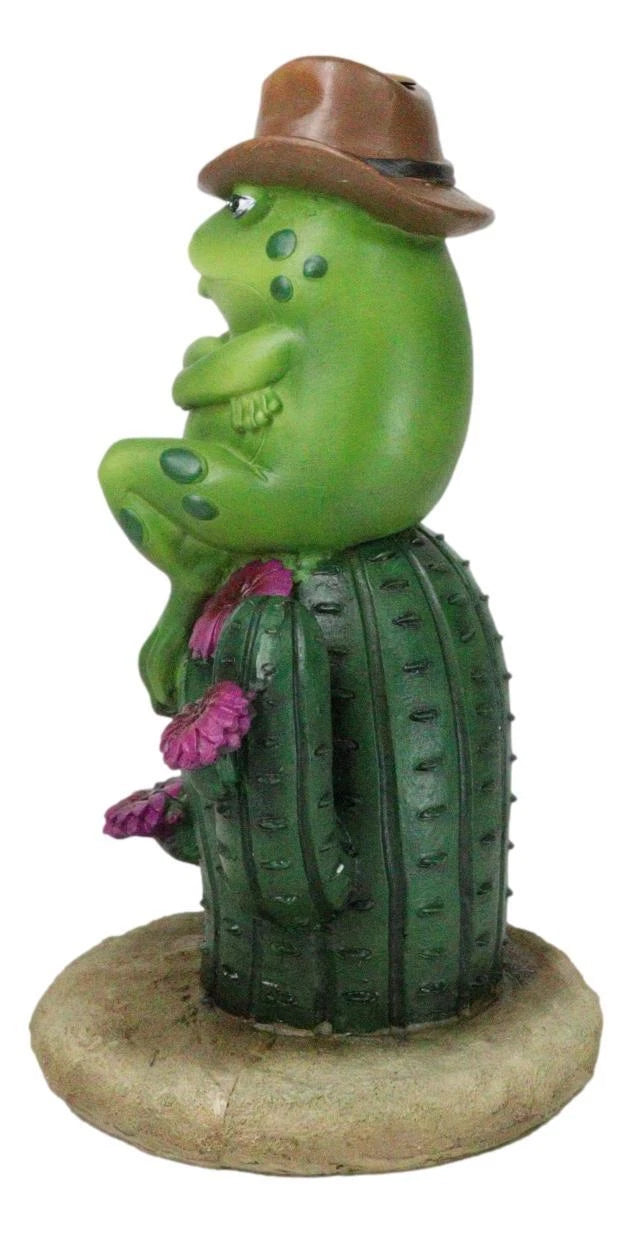 Western Outlaw Cowboy Frog On Cactus Backflow Incense Cone Burner Figurine-9