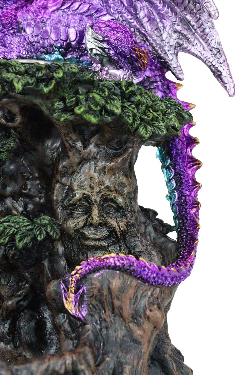 Metallic Purple Dragon On Greenman Tree Canopy Backflow Incense Cone Burner-8