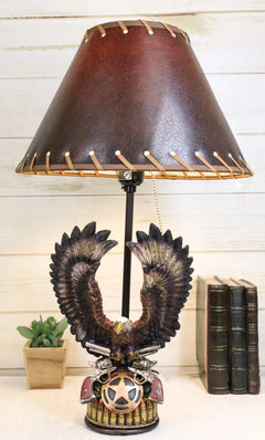 Western Bald Eagle Perching On Crossed Pistols Lone Star Bullets Table Lamp-1