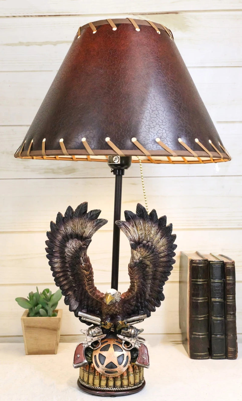 Western Bald Eagle Perching On Crossed Pistols Lone Star Bullets Table Lamp-1