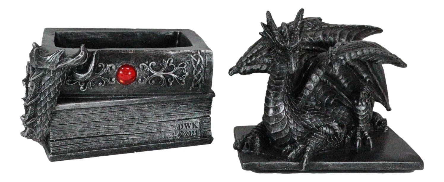 Medieval Fantasy Dragon Guardian of Knowledge Secret Trinket Box Figurine 8.25"H-8