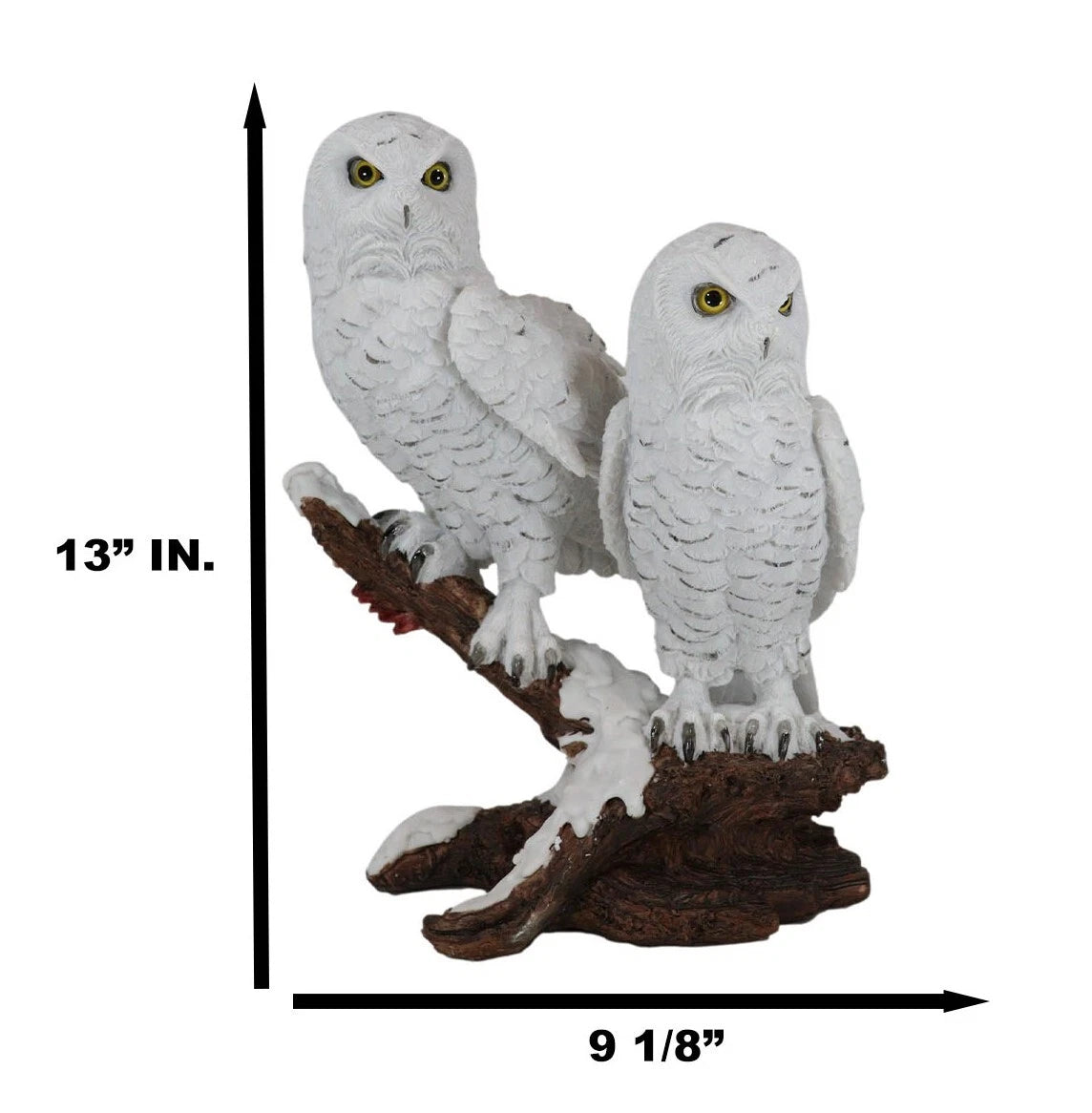 Mystical Two White Snowy Owl Couple Perching On Tree Branch Statue 12.25"Tall-8