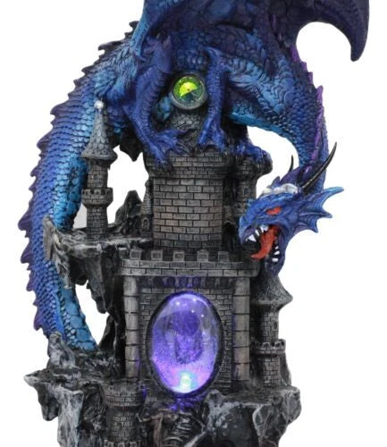 20"H Blue Waterfall Spyro Dragon On Castle Statue LED Night Light Figurine-7