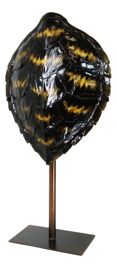 Nautical Marine Black Tone Faux Hawksbill Turtle Shell Sculpture With Pole Stand-8
