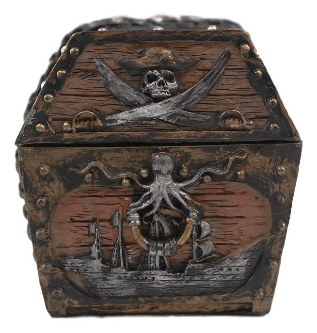Kraken Octopus Pirate Haunted Chained Skull Treasure Chest Jewelry Box 5"L-8
