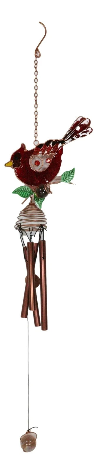 Stained Glass Red Cardinal Bird On Twig Copper Metal Wind Chime 24"Long-8