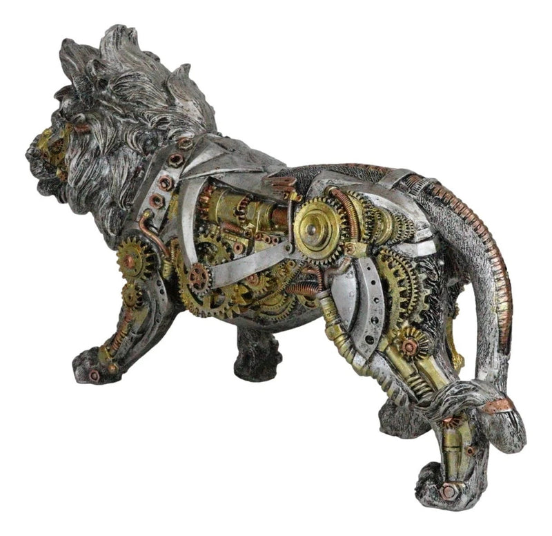 Steampunk Pressure Valve Bionic Geared Cyborg Lion King Prowling Figurine-7