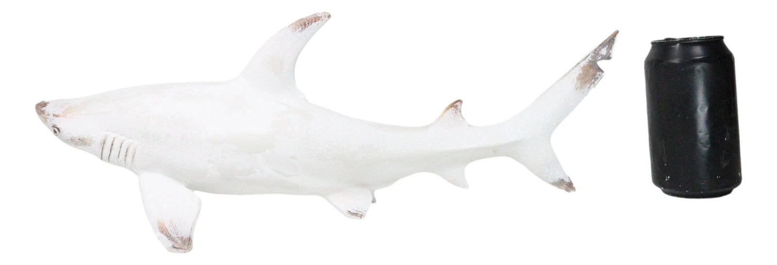 Nautical Ocean Marine Great White Shark Swimming Antiqued White Figurine 19.5"L-7