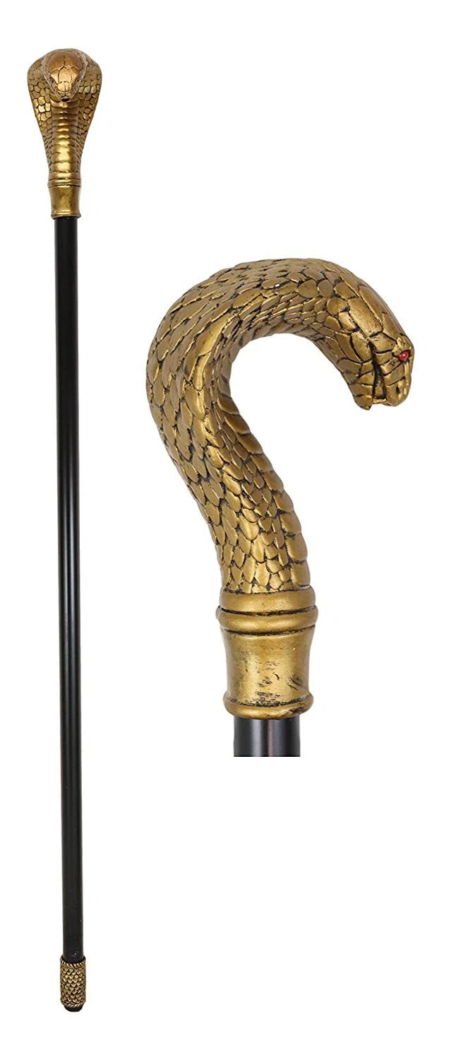 Golden Egyptian God Uraeus Cobra Head Prop Decorative Walking Cane 39"H-4