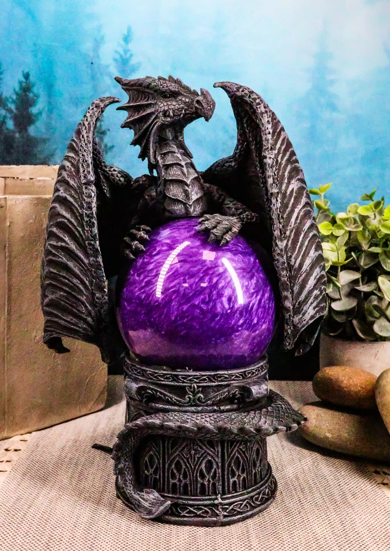 Midnight Climbing Winged Dragon Purple Blood Sandstorm Ball Statue 10"H-1