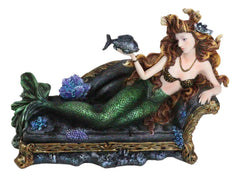 Queen Of Atlantis Siren Mermaid With Fish Resting On Sea Lounge Chair Figurine-9