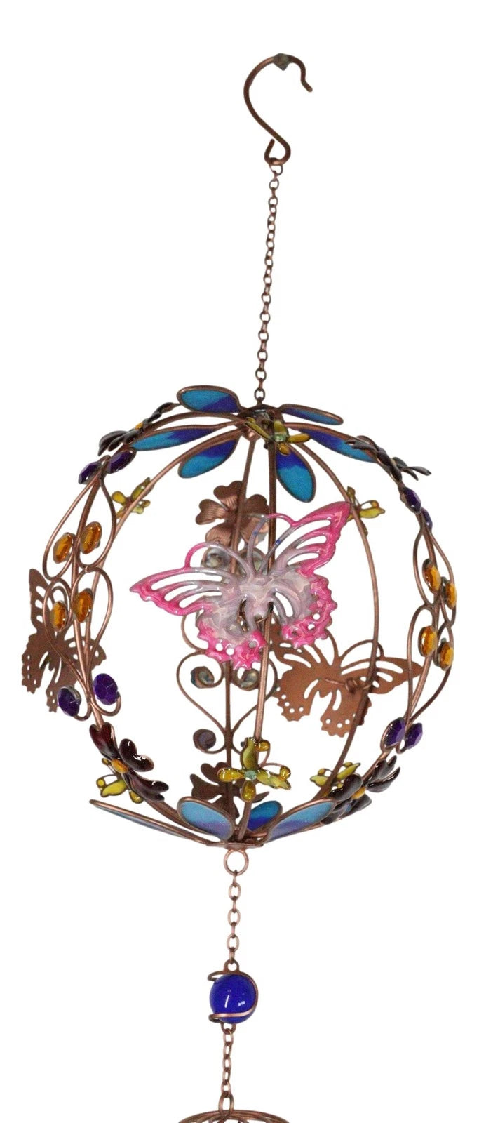 Monarch Butterflies by Floral Garden Globe Art Glass Gemstones Metal Wind Chime-7