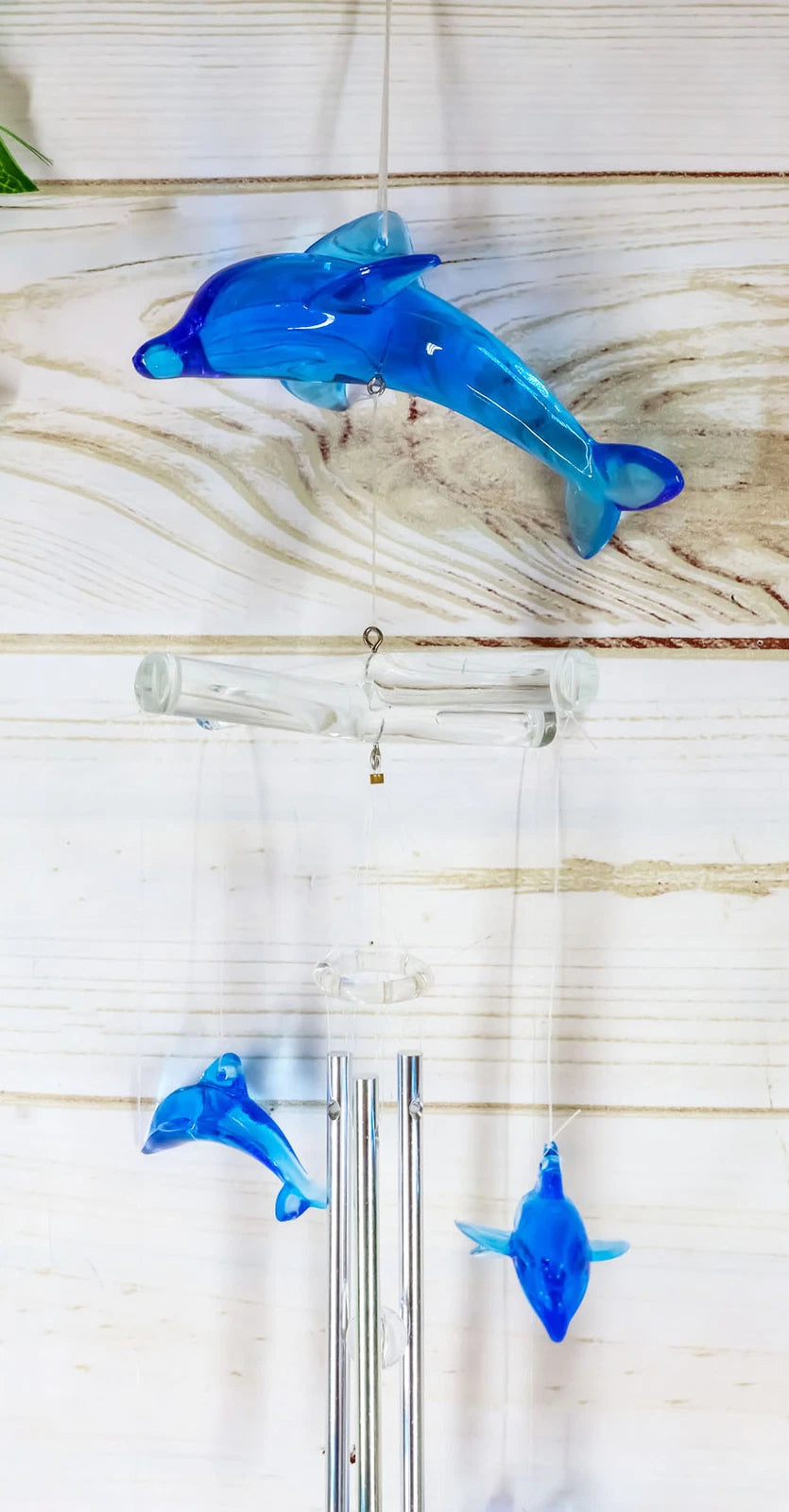 Nautical Marine Blue Swimming Dolphin Acrylic Glass Wind Chime 22"L Sea Dolphins-2