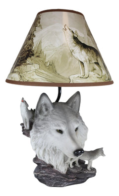 Gray Wolf Table Lamp Decor Wildlife Full Moon Howling Timber Wolf Pack-8