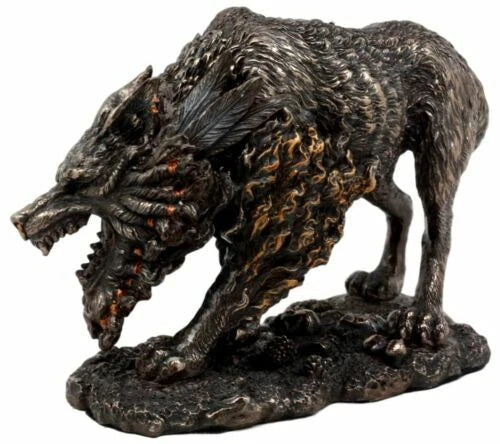 Viking Norse Mythology Fenrir Statue 8.25"L Vánagandr Giant Wolf Figurine-4