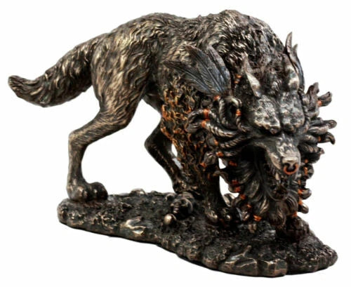 Viking Norse Mythology Fenrir Statue 8.25"L Vánagandr Giant Wolf Figurine-5