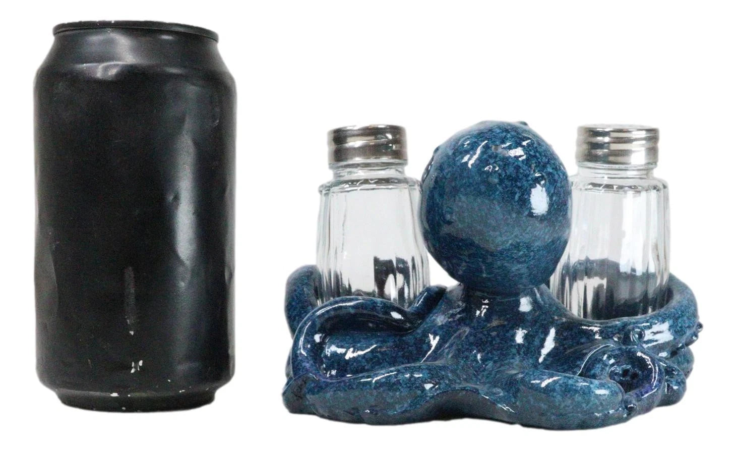 Onyx Blue Nautical Marine Cephalopod Octopus Salt Pepper Shakers Holder Set-7