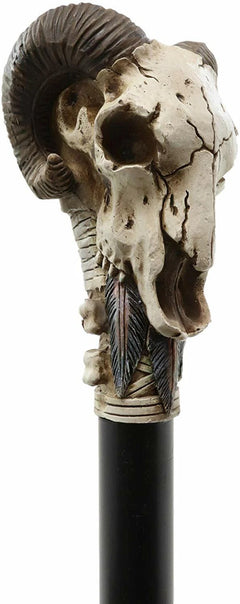 Gothic Tribal Ram Horned Skull Decorative Prop Cosplay Walking Cane 38"H-6