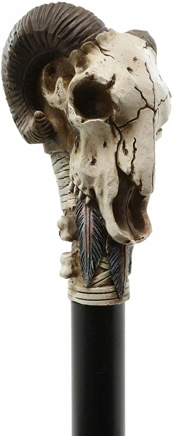 Gothic Tribal Ram Horned Skull Decorative Prop Cosplay Walking Cane 38"H-6
