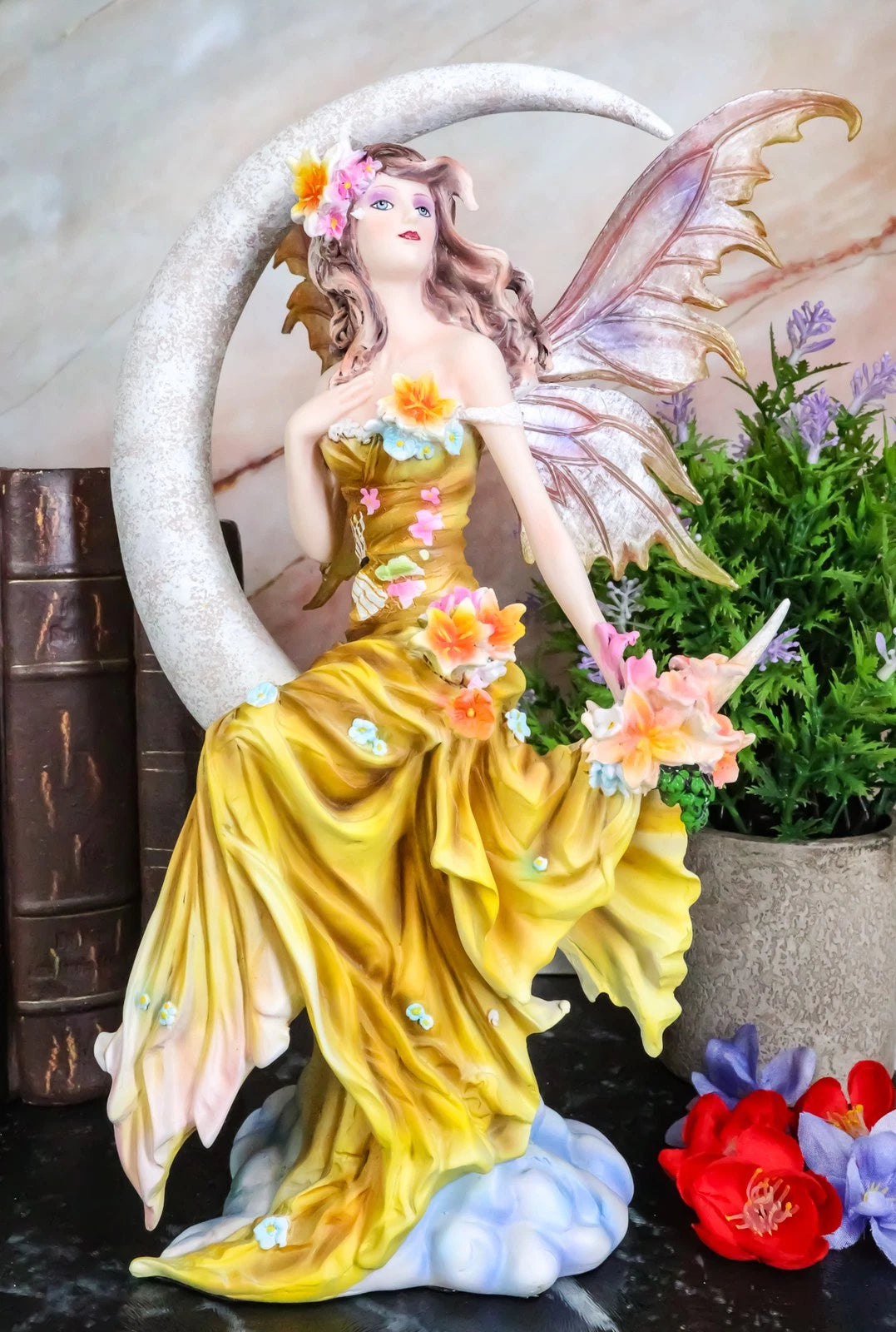 Nene Thomas Art Celestial Crescent Moon Earth Elemental Floral Fairy Statue 11"H-8