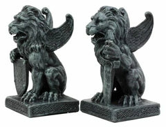 Stoic Notre Dame Roaring Lion Heart Sword & Shield Bearer Gargoyle Figurine Set-3