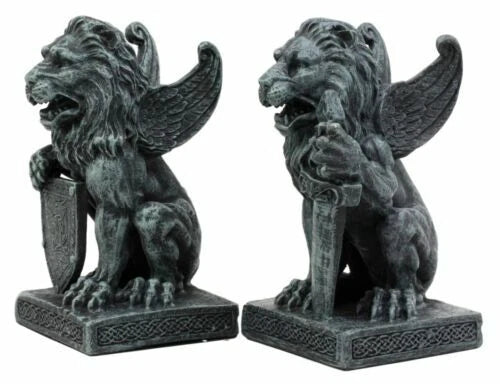 Stoic Notre Dame Roaring Lion Heart Sword & Shield Bearer Gargoyle Figurine Set-3