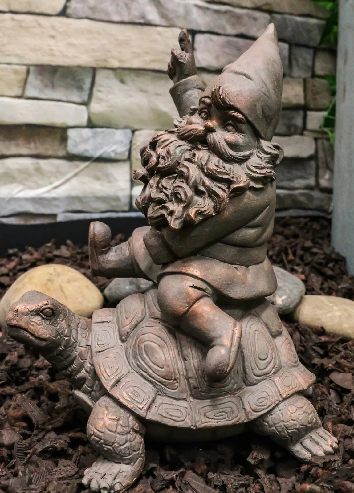 Adventurous Mr Gnome Sitting On Wild Rodeo Giant Tortoise Garden Figurine Decor-2