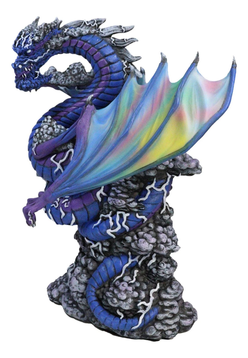 Ryvthys Air Elemental Blue Wind Rainbow Winged Dragon On Lightning Clouds Statue-8