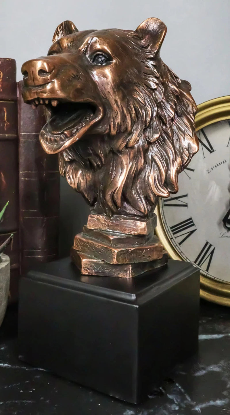 Wildlife Roaring Bear Bust Statue Bronze Electroplated Bear Figurine With Base-2