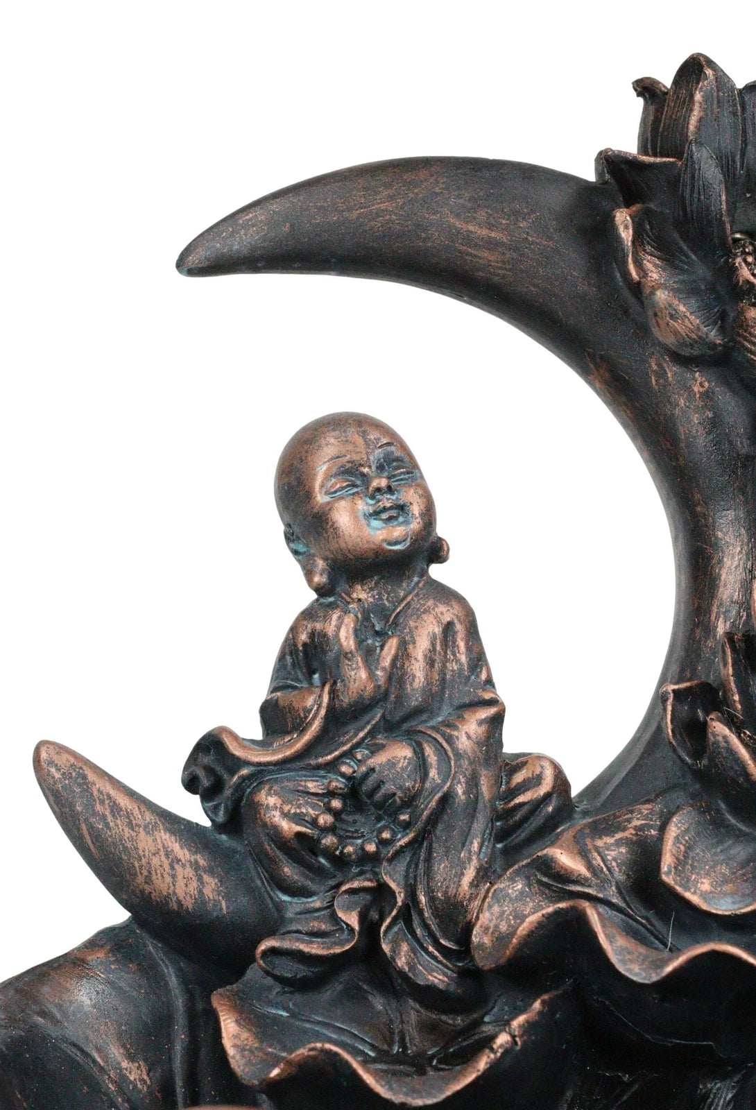 Buddha Monk On Lotus Crescent Moon Smoke Waterfall Backflow Cone Incense Burner-7